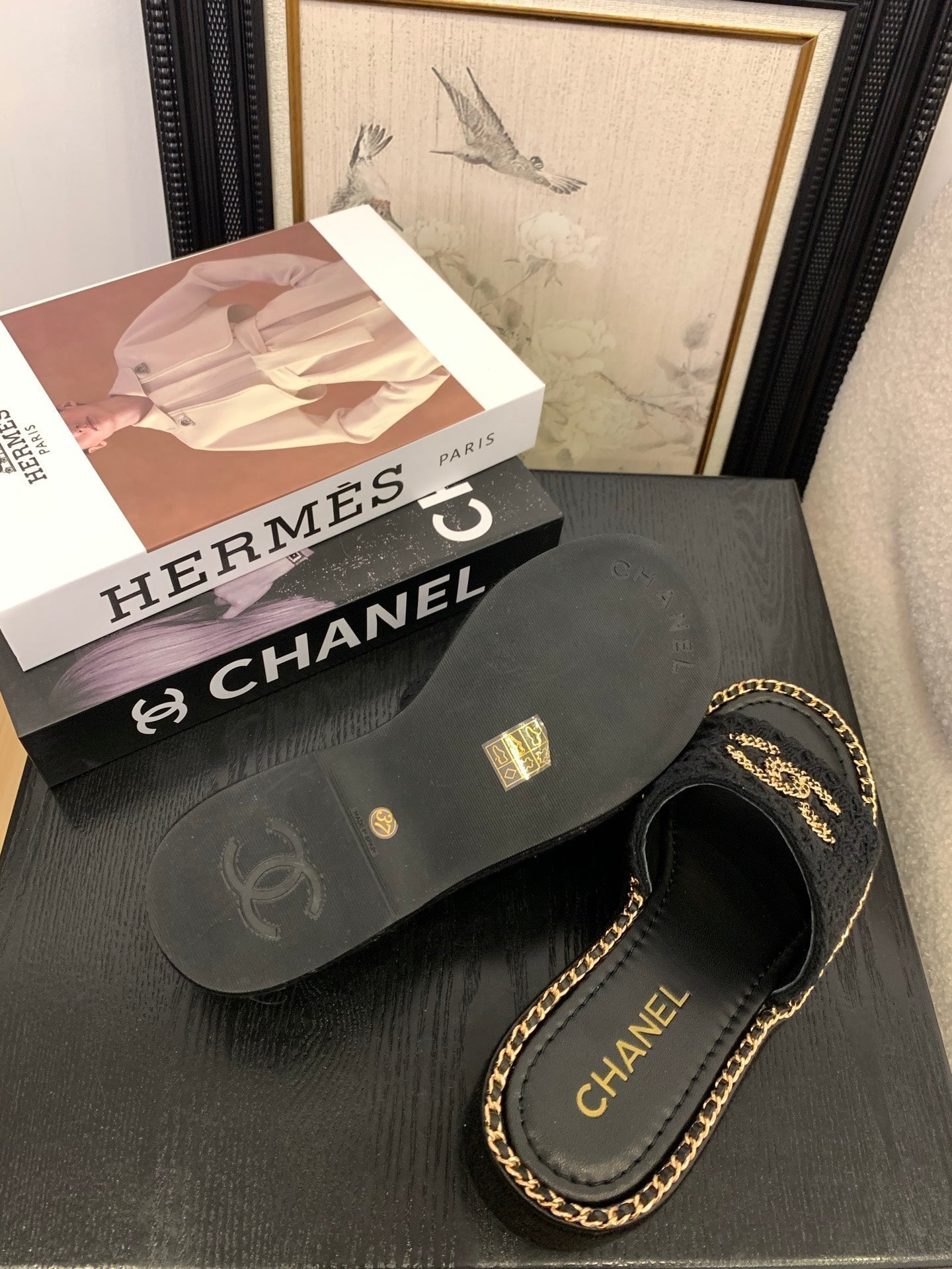 CC 25 Platform Slippers Black Lambskin 310383