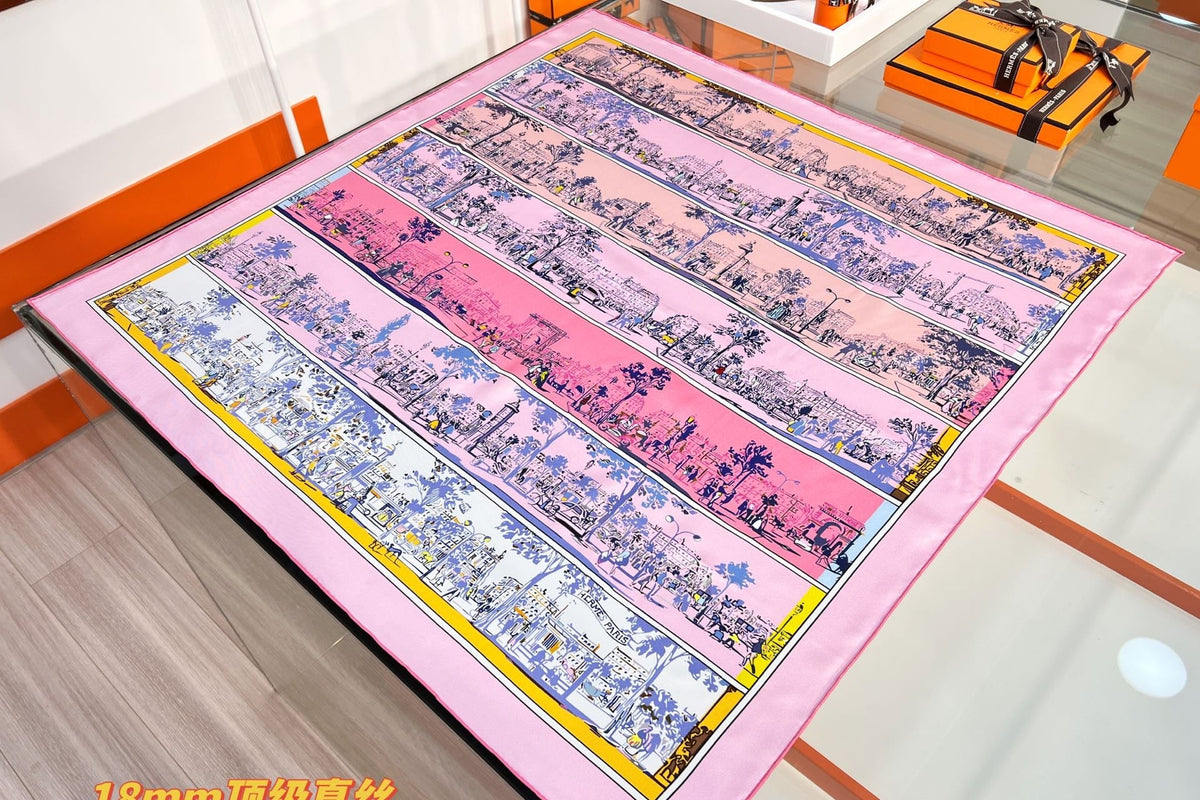 HM 26s Knitting Scarf 90 Pink Blue Colorful Mulberry Silk 147545