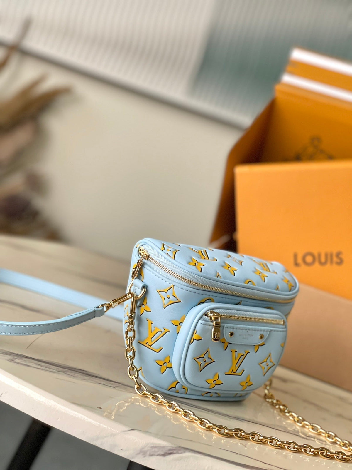 MINI BUMBAG 17 IN SKY YELLOW MONOGRAM CALFSKIN GOLD HARDWARE