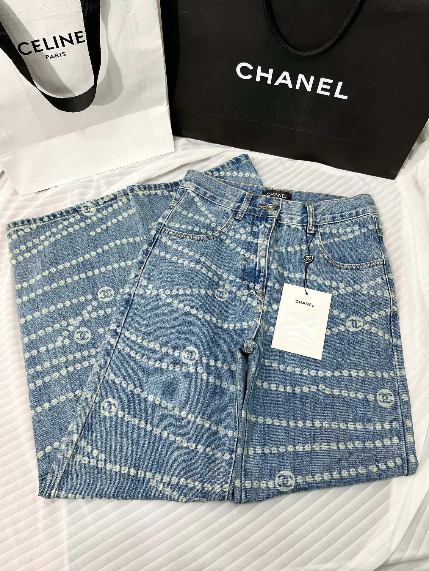 CC 25 Jean Printed Blue White Washed Denim