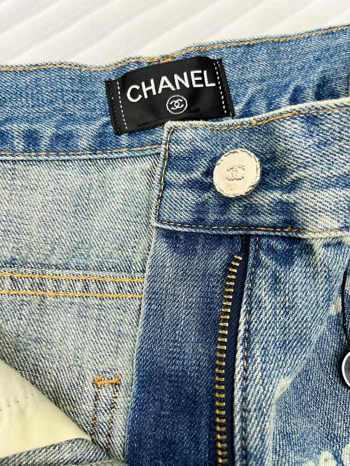 CC 25 Jean Printed Blue White Washed Denim