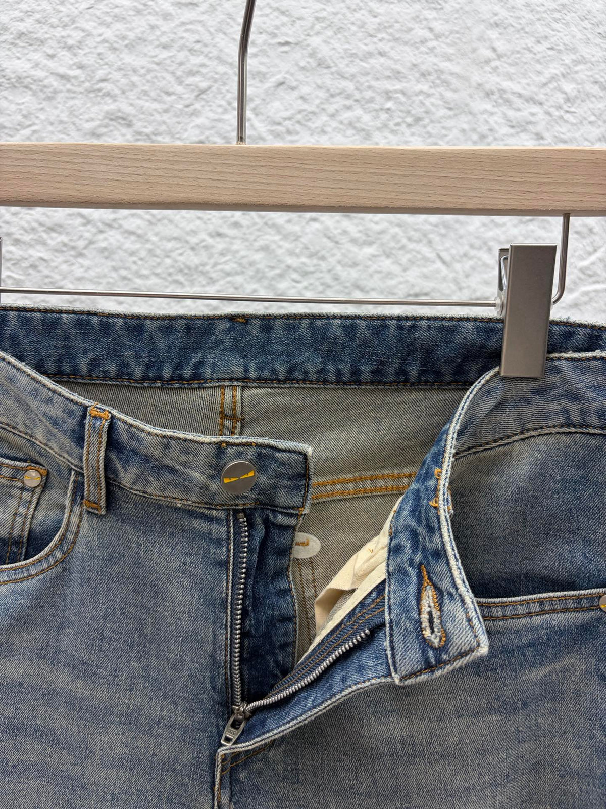 Fendi 2026 Men's Jeans Washed Blue Brown Logo Denim 738154
