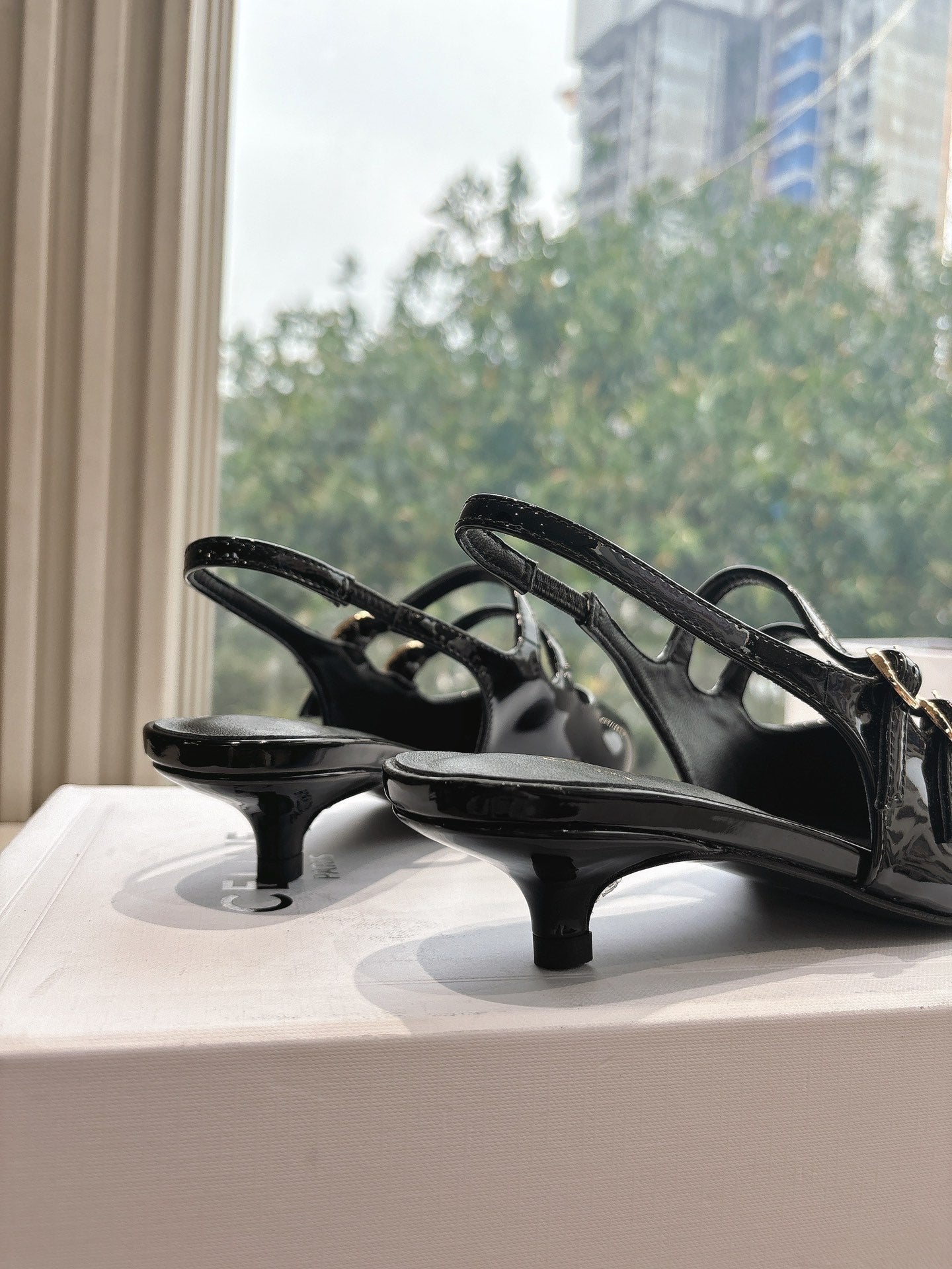CELINE  Slingback Black Snake Embossed Leather 285948