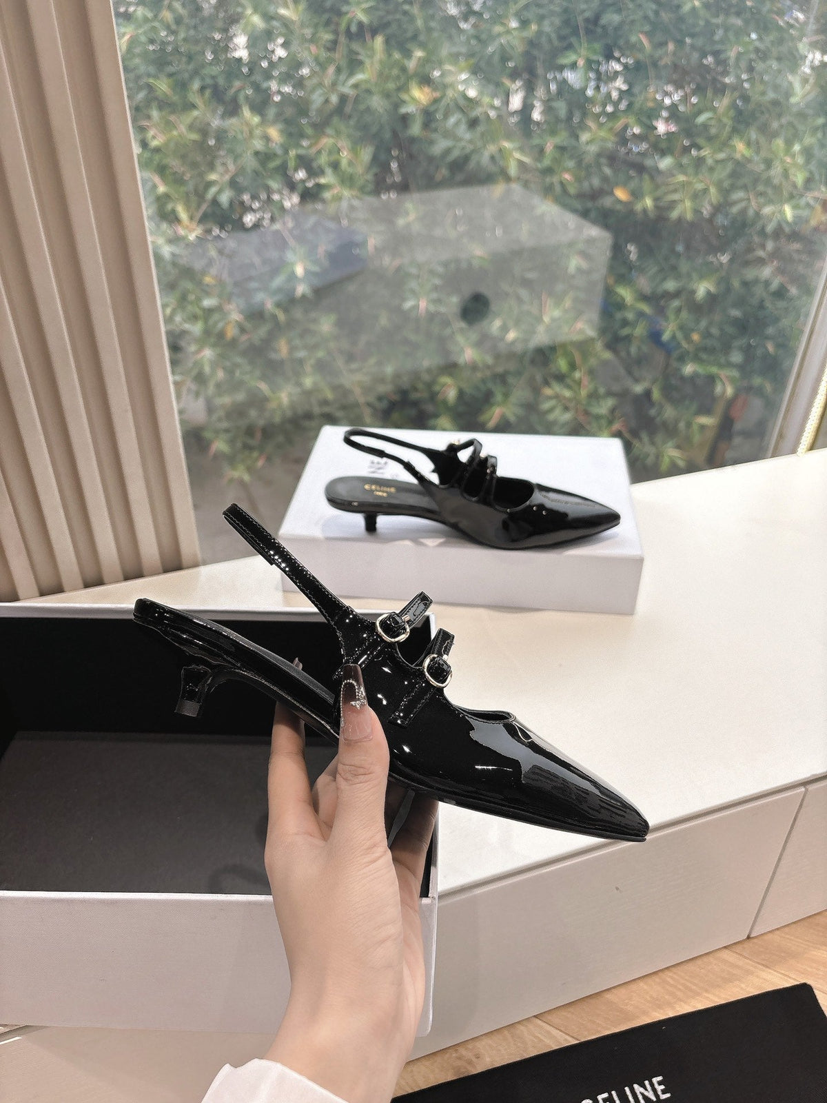 CELINE  Slingback Black Patent Leather 285949