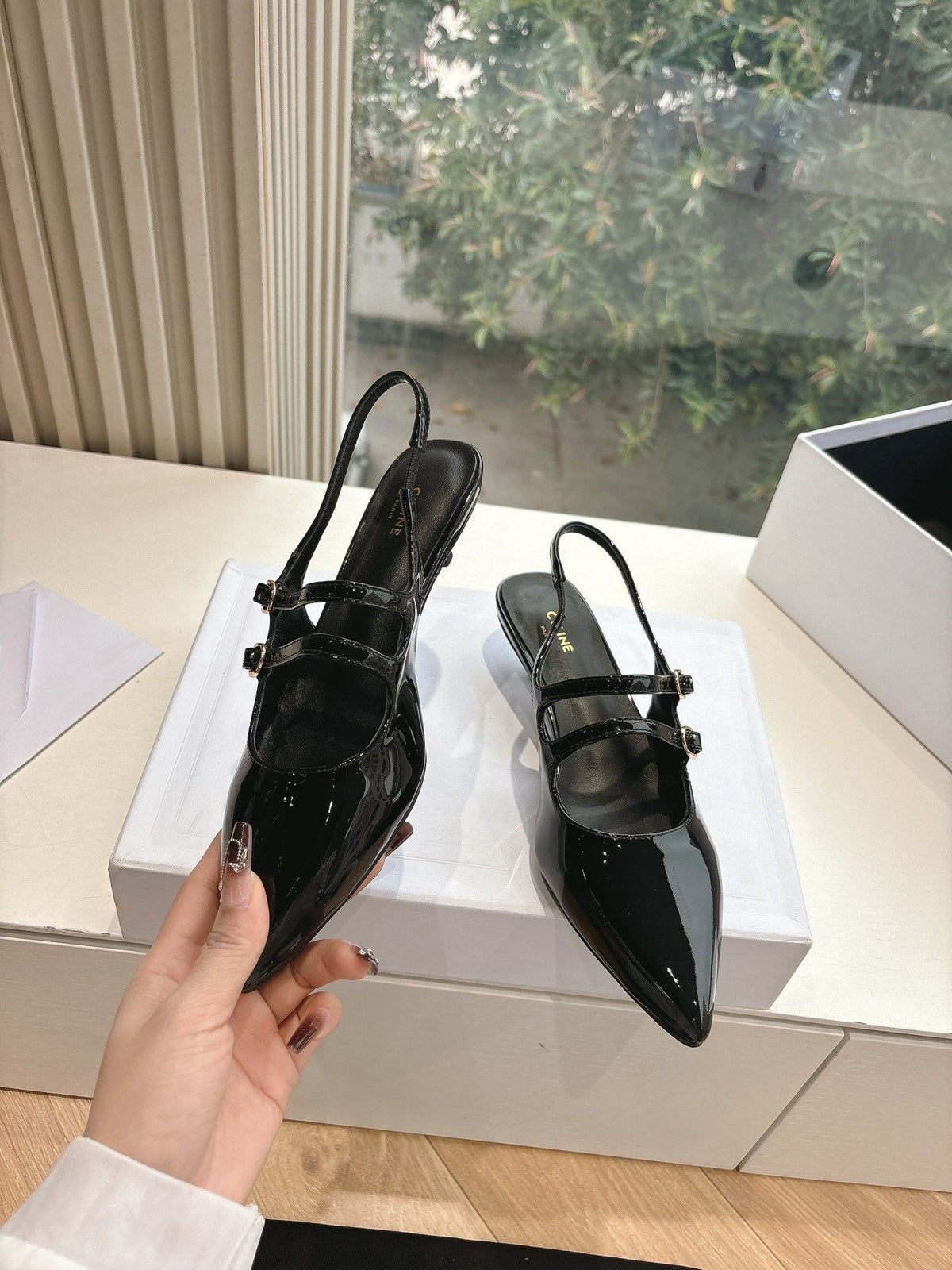CELINE  Slingback Black Patent Leather 285949