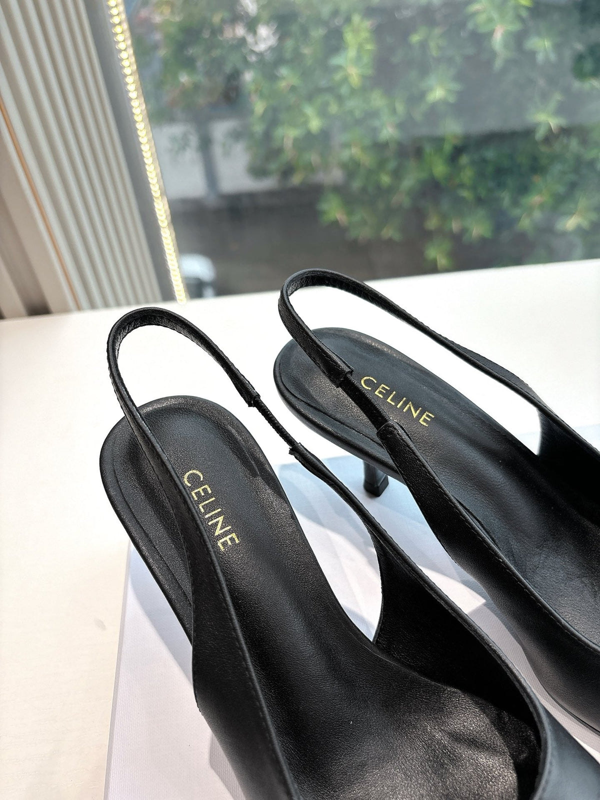 CELINE Slingback  Leopard Black Leather 285983