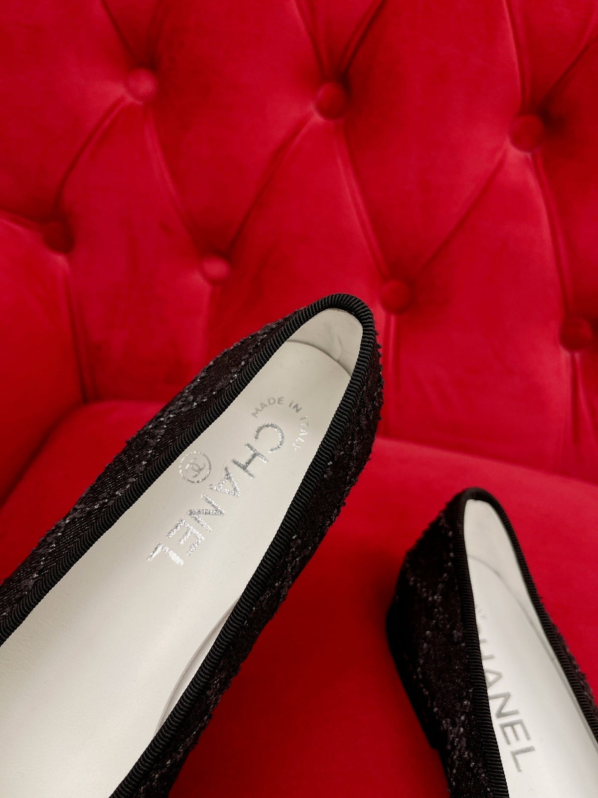 ballet flat black denim grosgrain