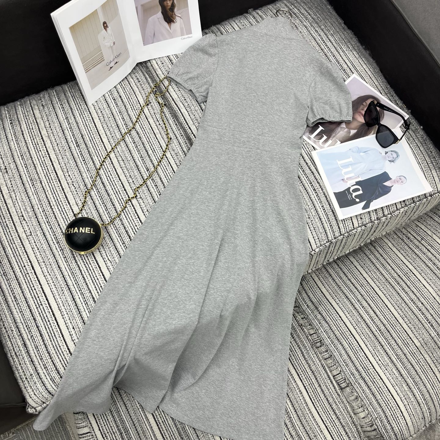 Miumiu 2026 Dress with a Bow Tie Gray Cotton