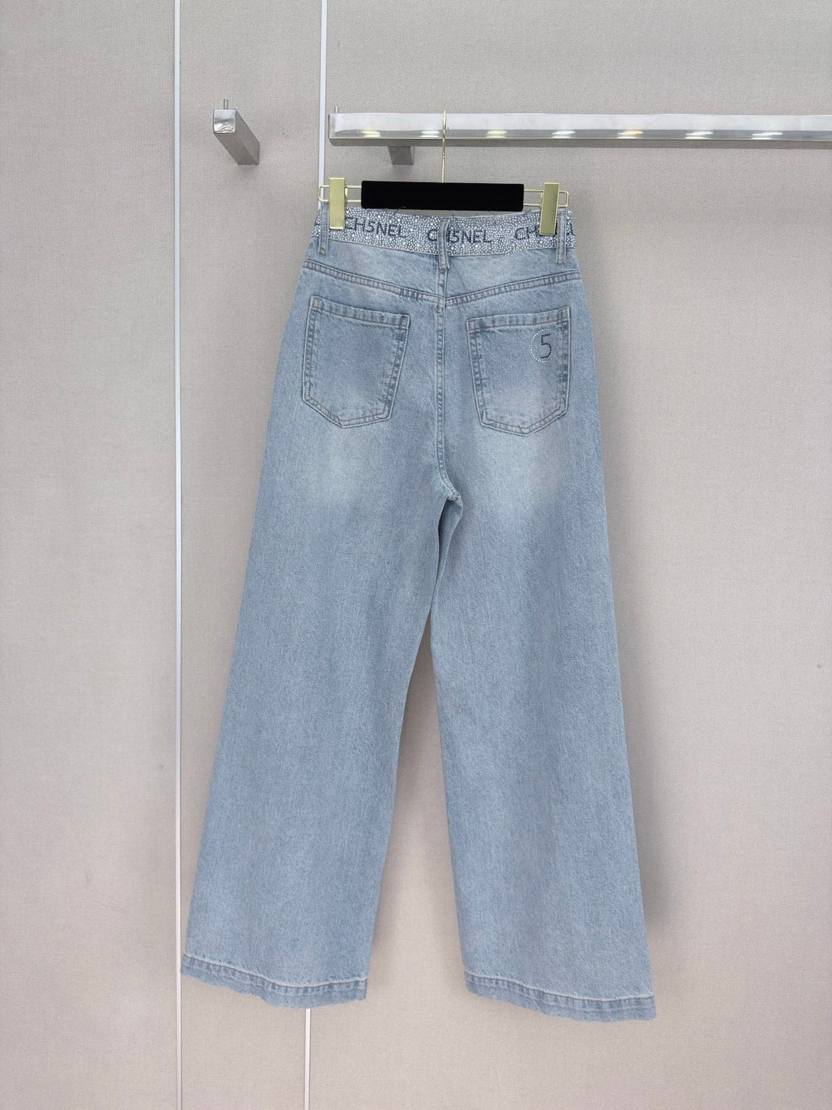 Chanel 2026 Wide-leg Pants With Rhinestone Waist Blue Cotton 371501