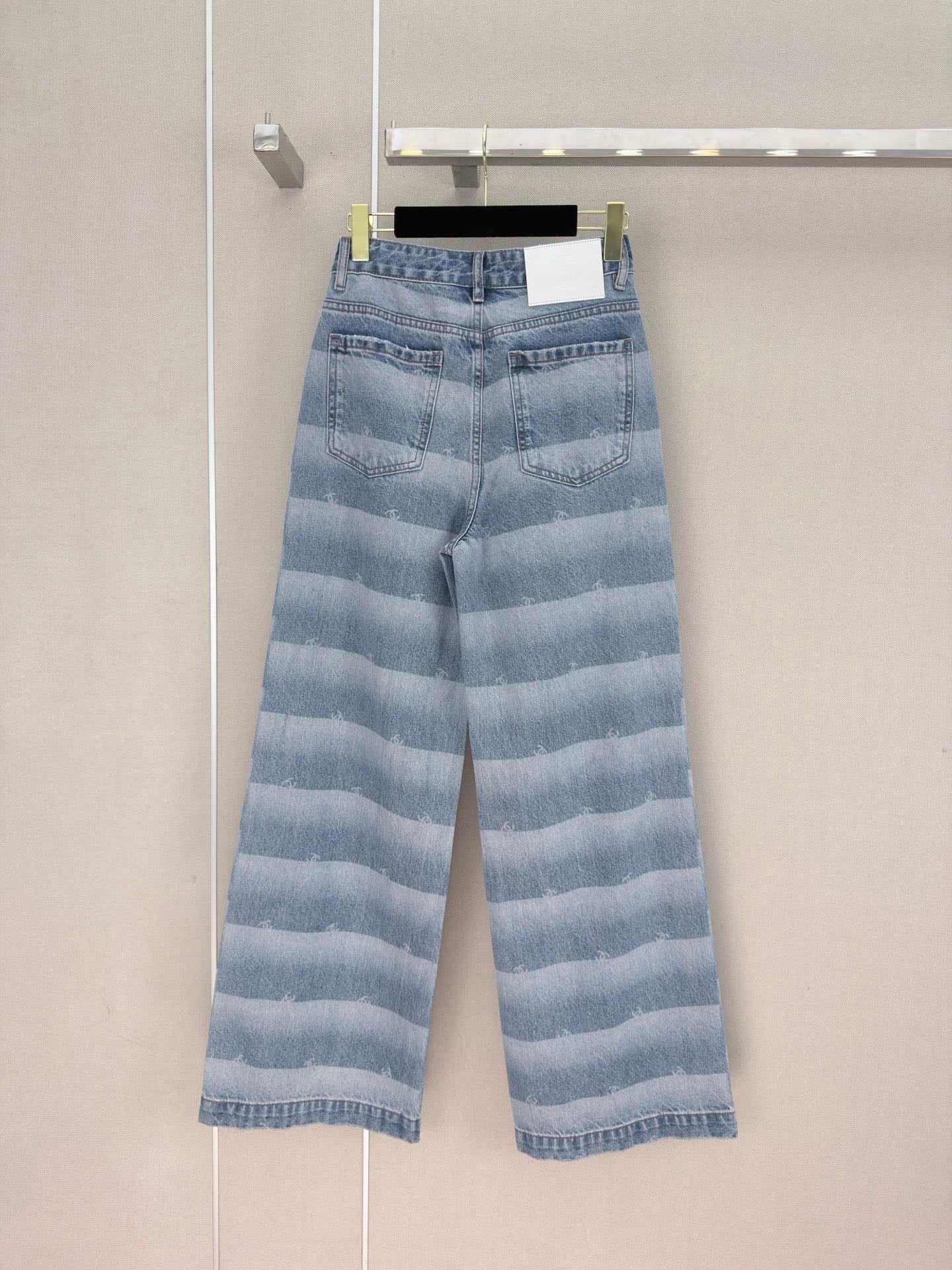 Chanel 2026 Double C Logo Striped Print Denim Wide-leg Pant Blue Cotton 311192