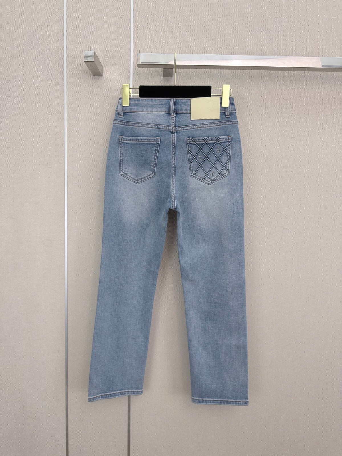 Chanel 2026 Straight-leg Jeans With Rhinestone Quilted Pockets Blue Cotton 377049