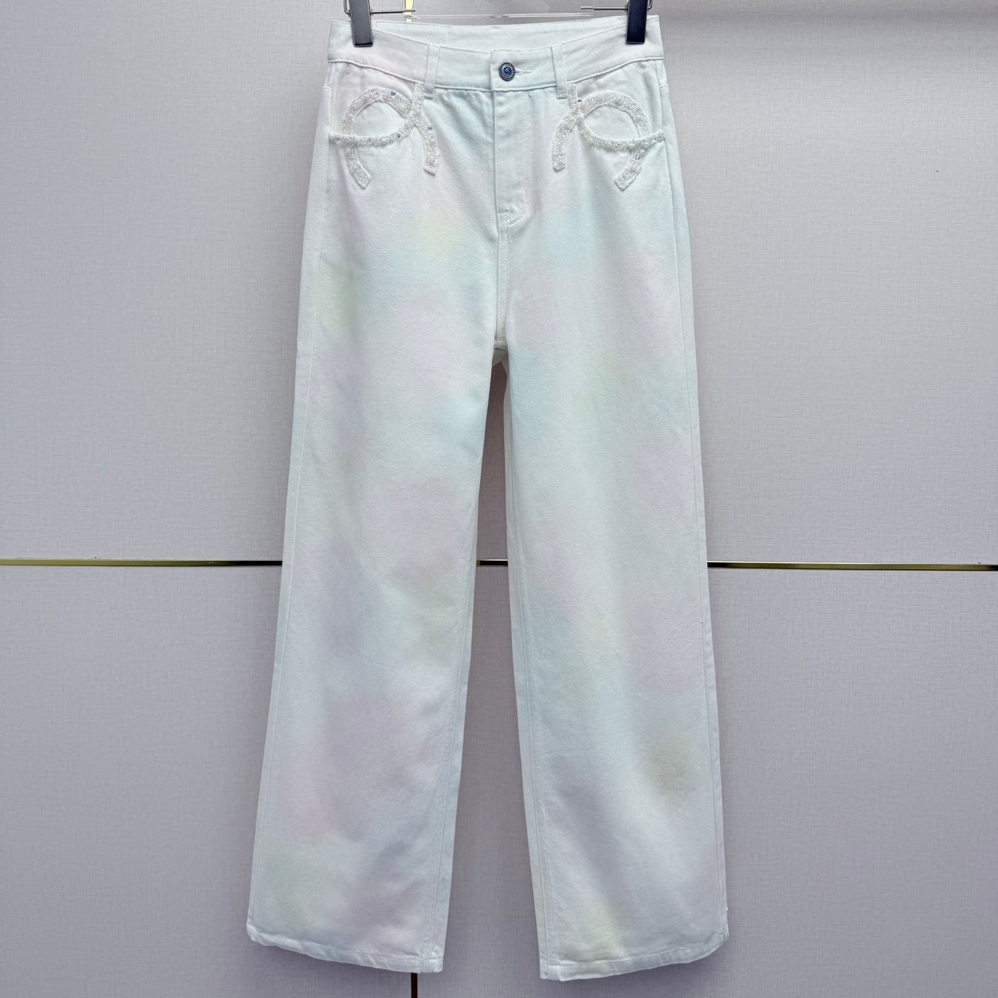 Chanel 2026 Straight Leg Jeans White Cotton 324269