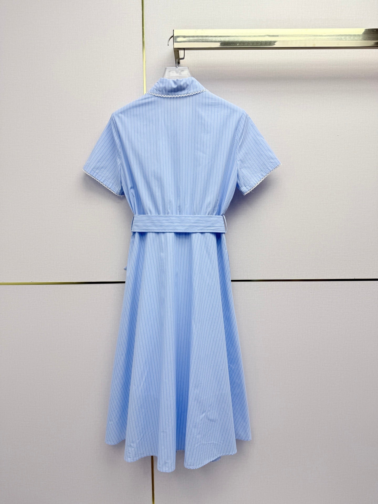 Miumiu 2026 Lapel Striped Dress Blue Cotton 380315