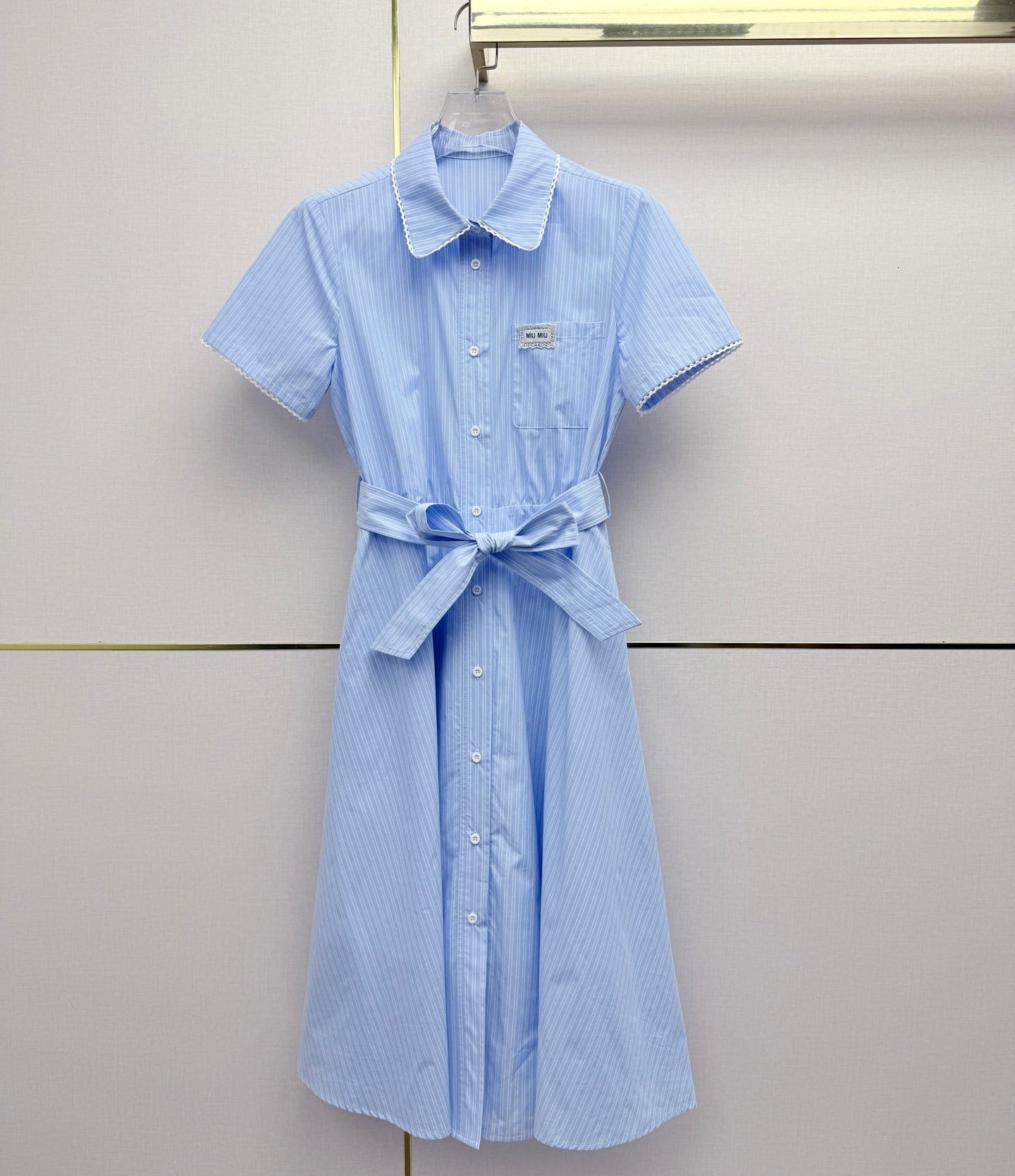 Miumiu 2026 Lapel Striped Dress Blue Cotton 380315