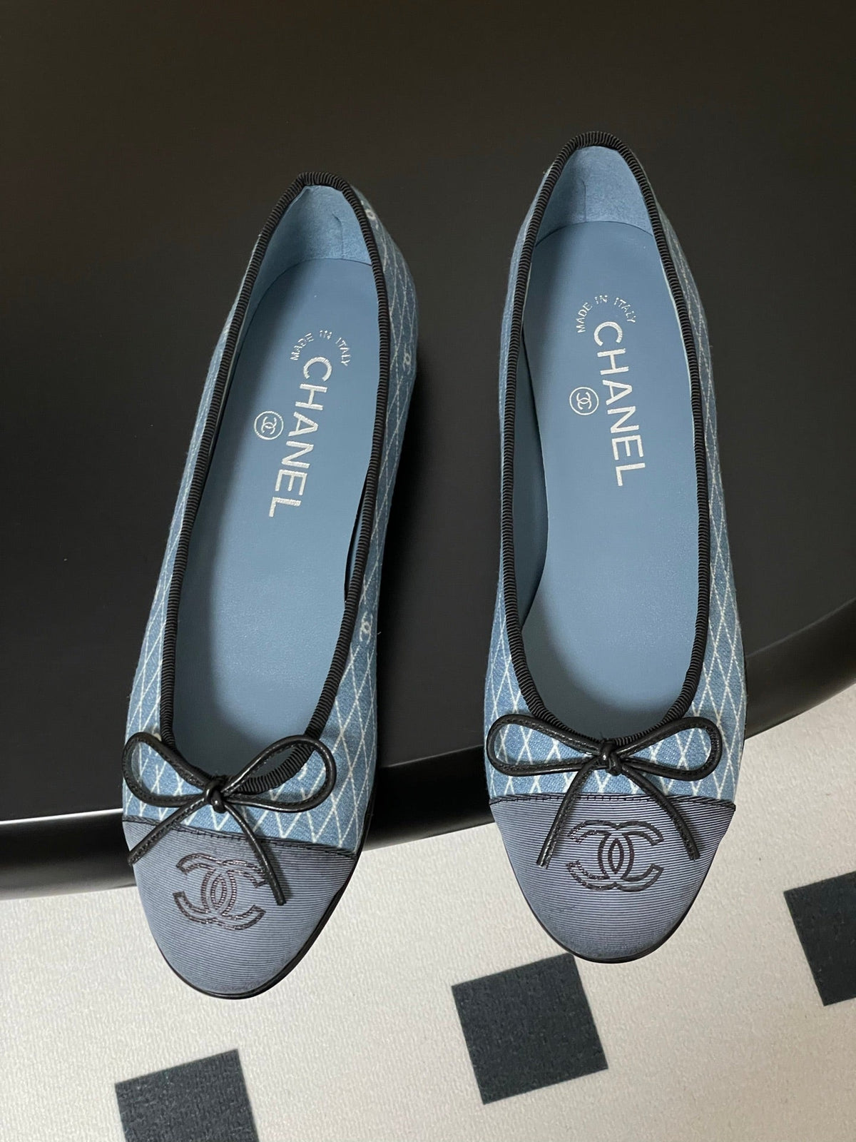 CC 25P Light Blue Black Quilted Denim