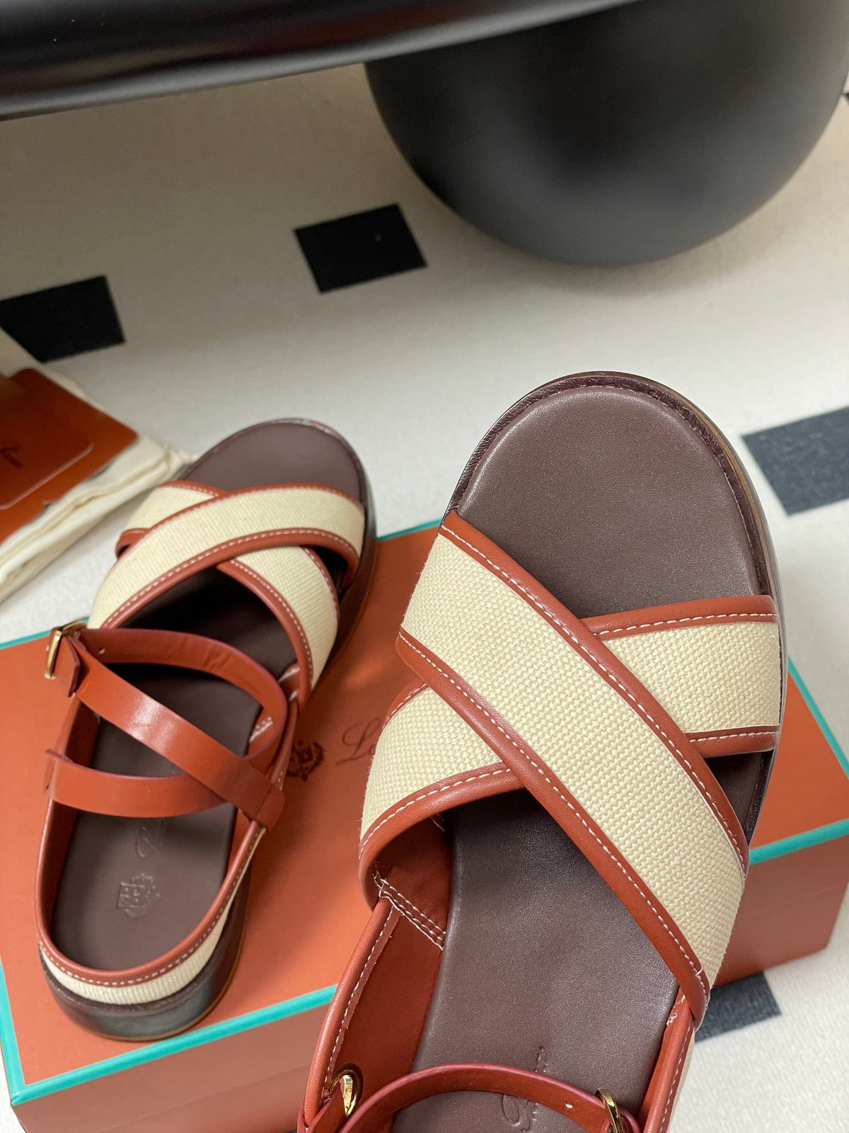 LP  Sandal Beige Orange Brown Cowhide 312167
