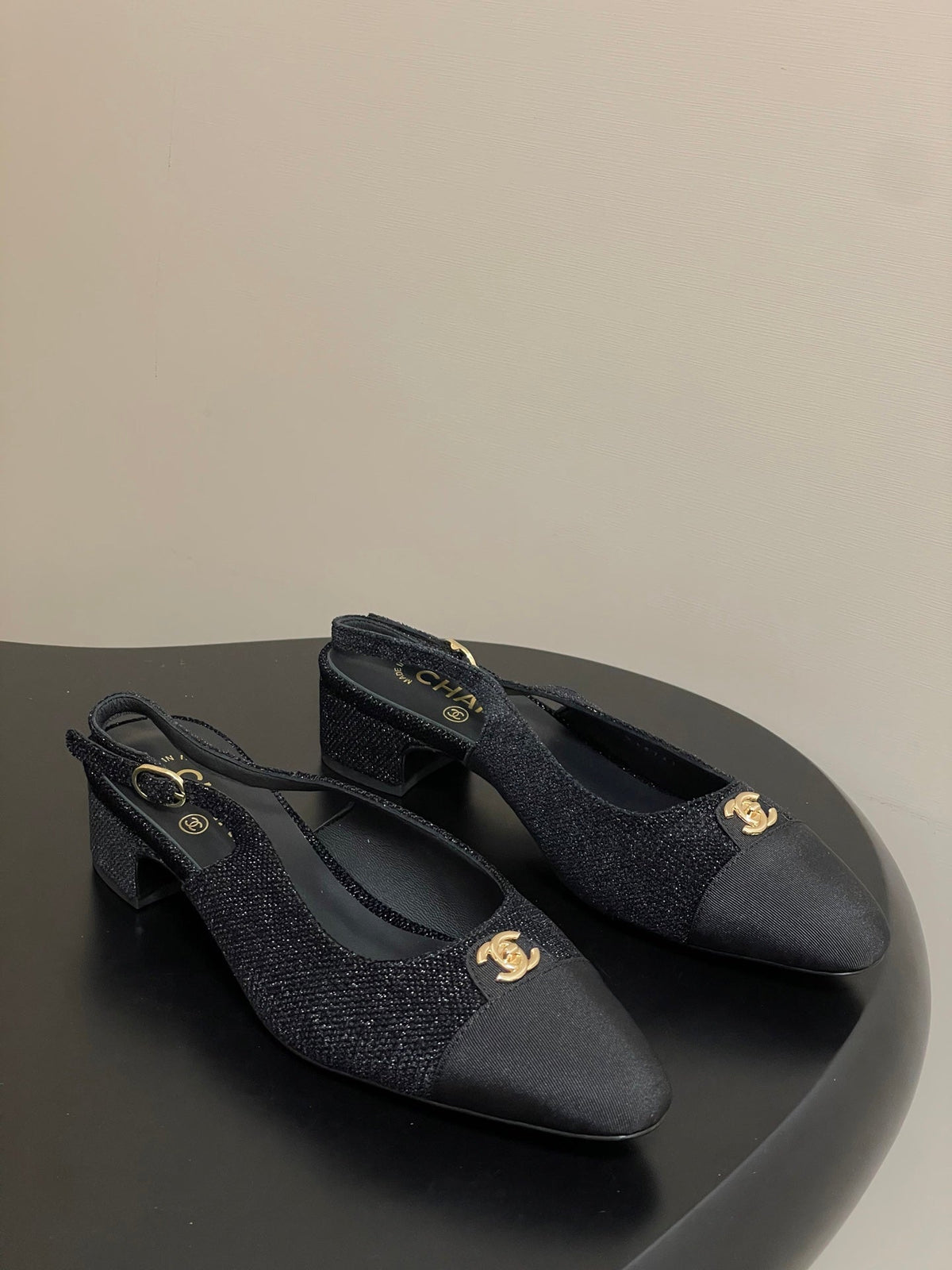 Chanel 25 Slingback Black Lambskin Fabric 473212