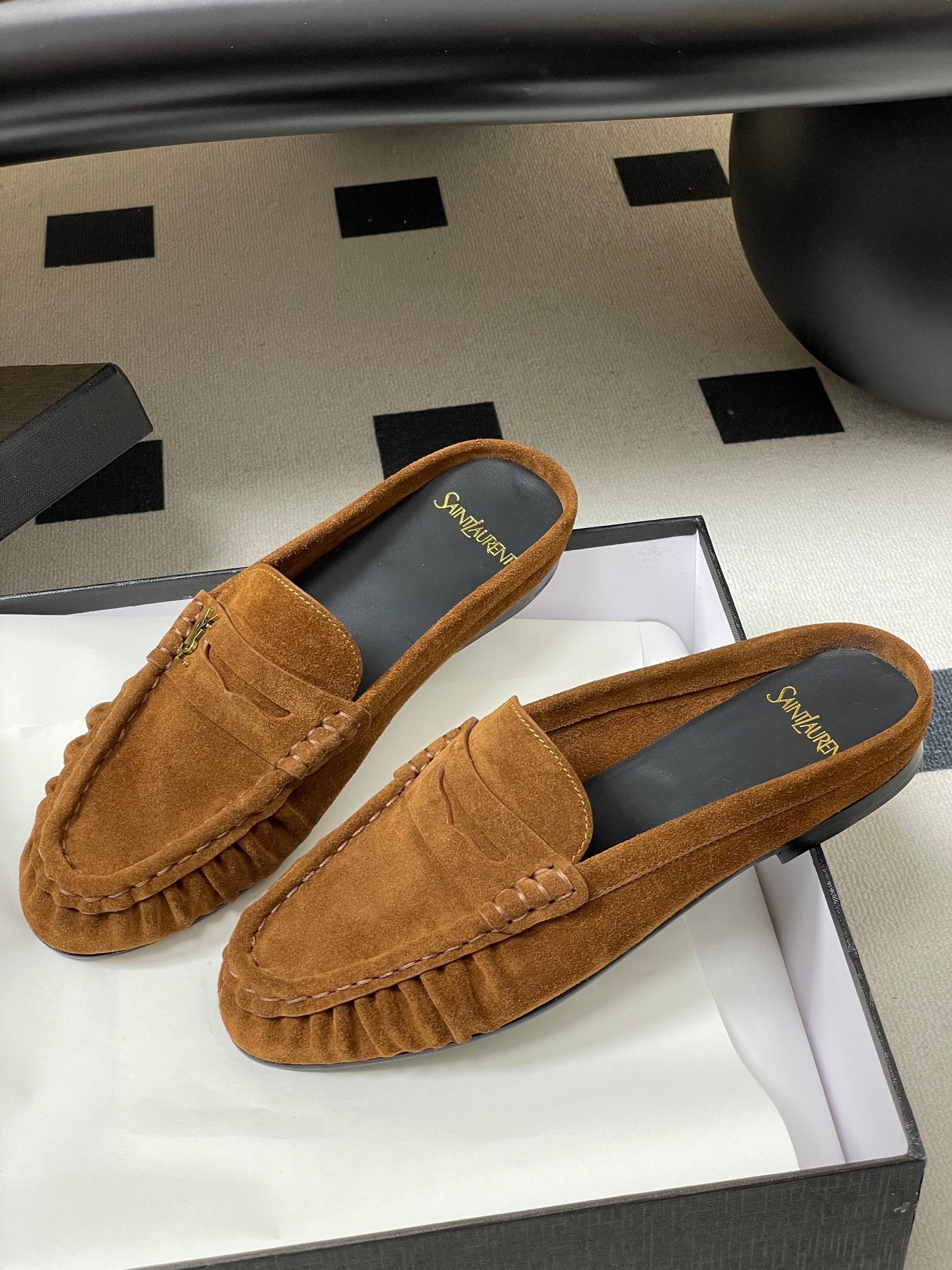 Saint Laurent 2026 Le Loafer Mules Brown Suede 593933