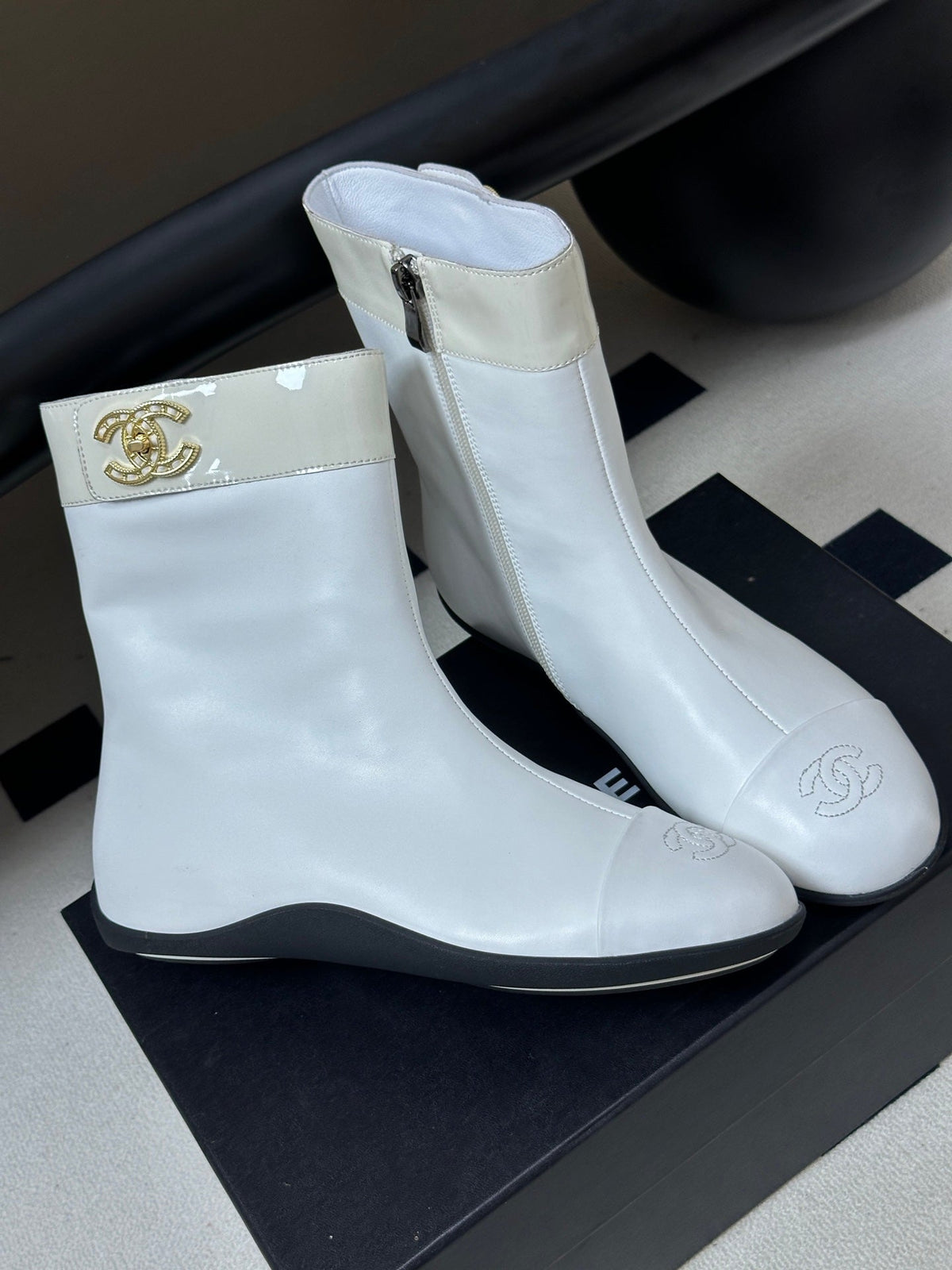 Chanel 2026 Flat Ankle Boots Cowhide 185642