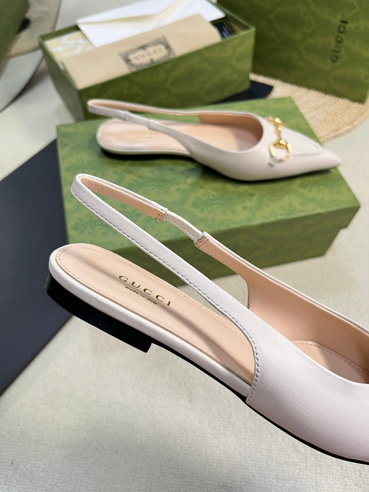 GC Horsebit Slingback Pump 10mm White Sheepskin 294556