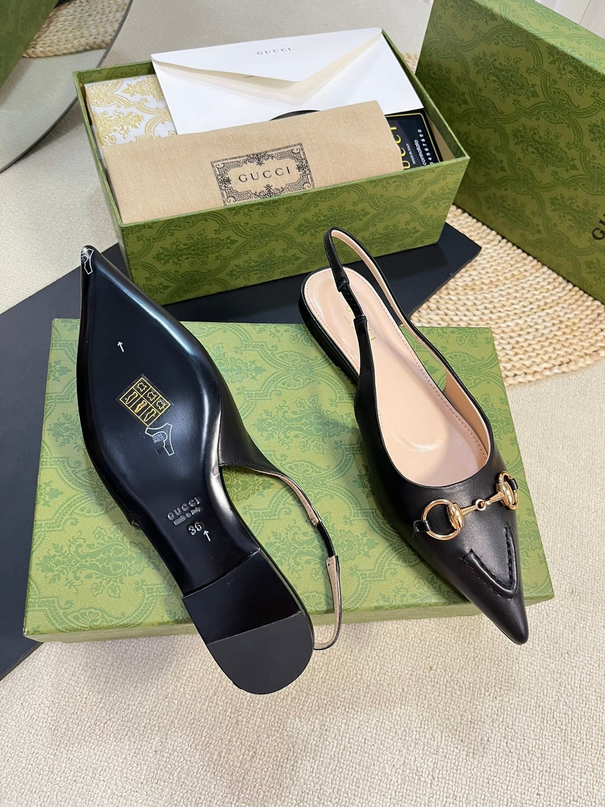 GC Horsebit Slingback Pump 10mm Black Sheepskin 294557