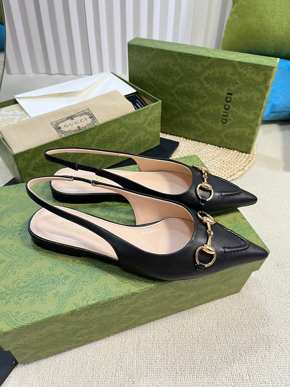 GC Horsebit Slingback Pump 10mm Black Sheepskin 294557