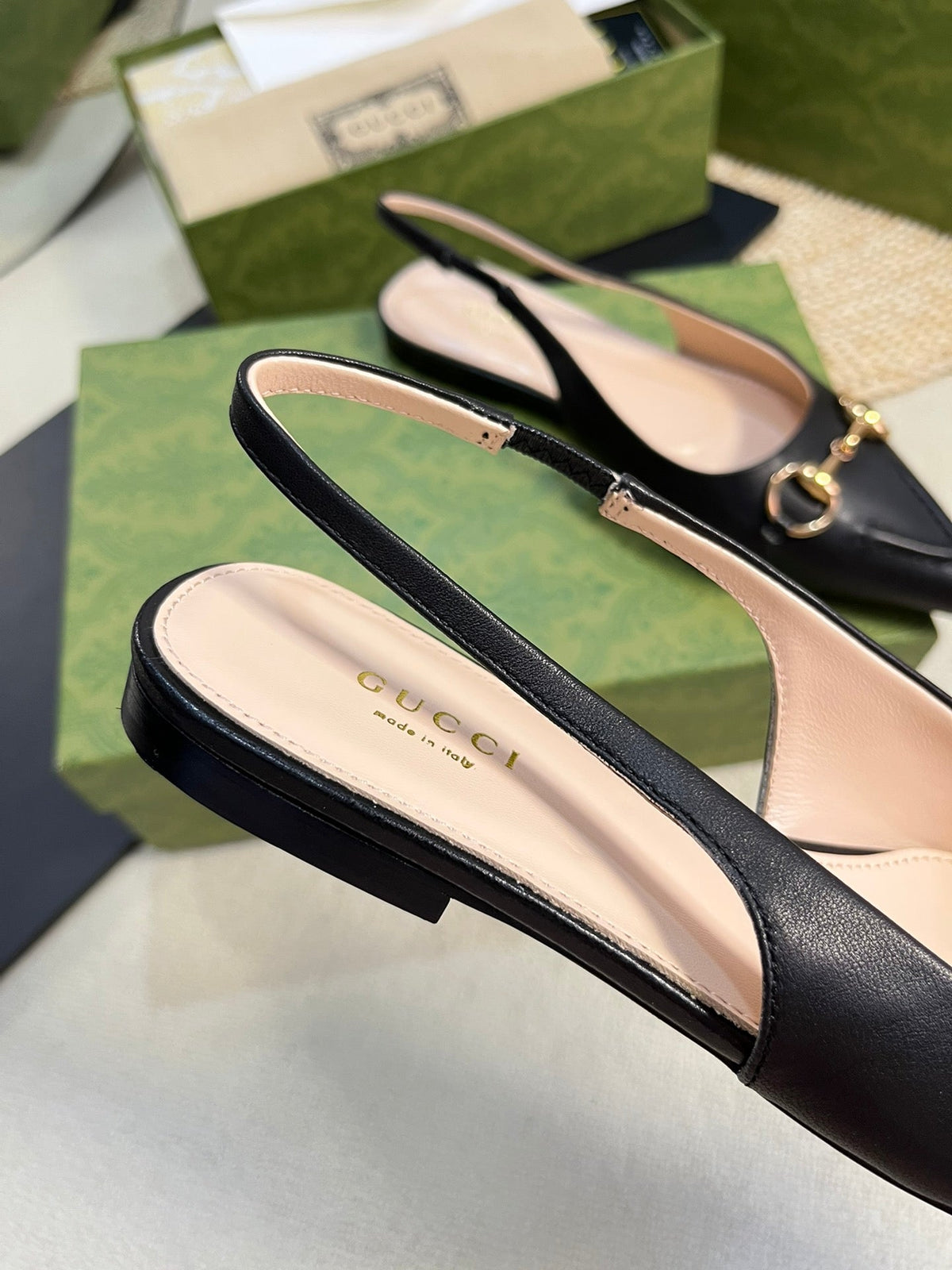 GC Horsebit Slingback Pump 10mm Black Sheepskin 294557