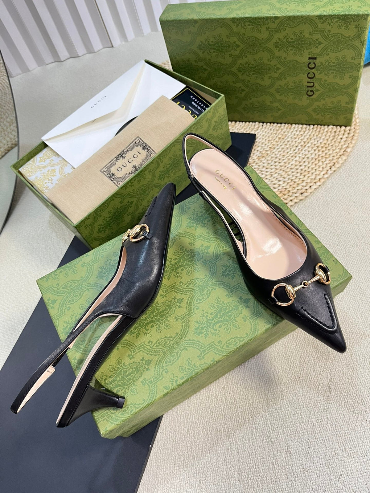 GC Horsebit Slingback Pump 50mm Black Sheepskin 294563