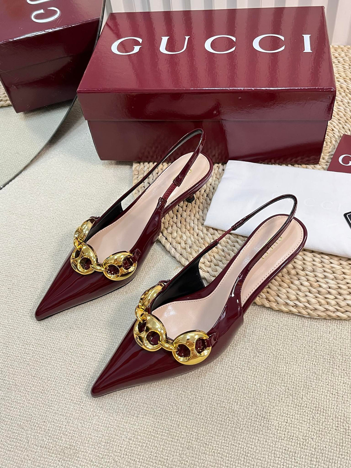GC Slingbacks With Marina Chain 50mm Red Patent Leather 294582