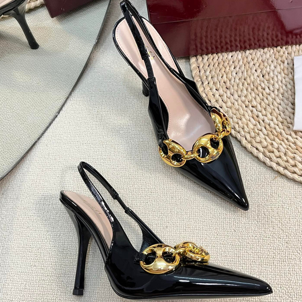 GC Slingbacks With Marina Chain 100mm Black Patent Leather 294587