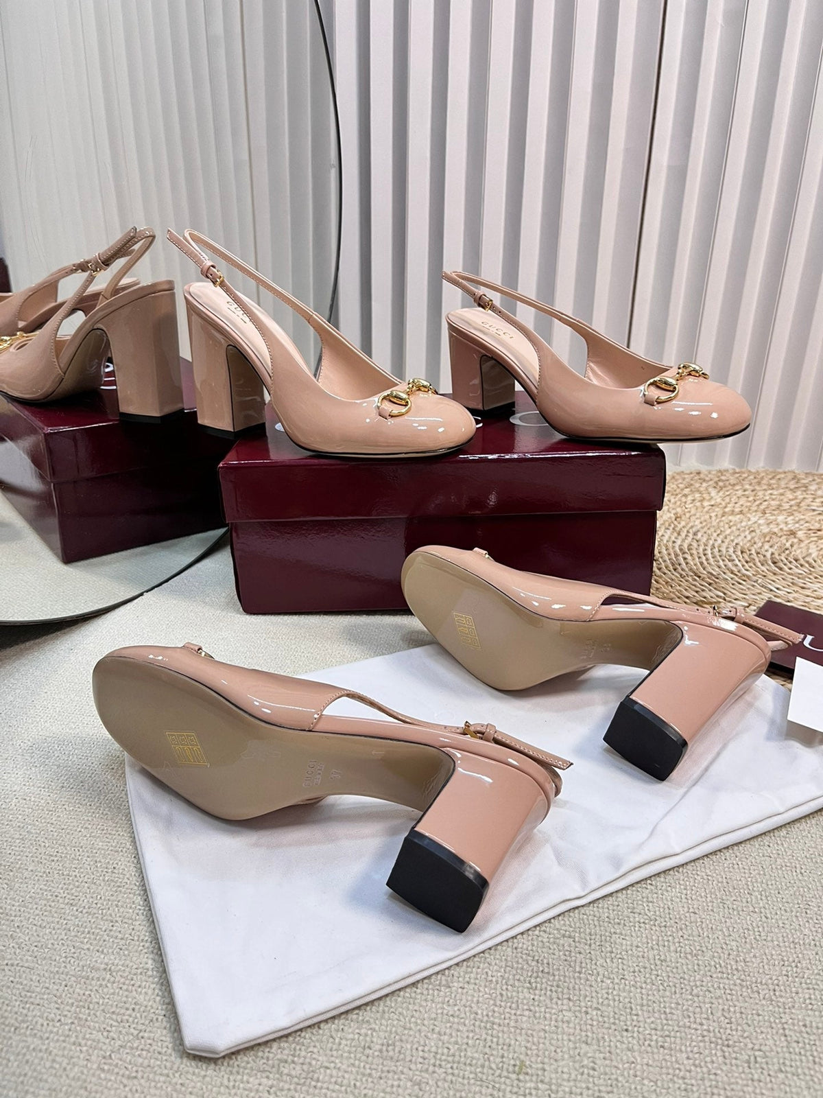 GC Horsebit Slingback 95mm Rose Beige Patent Leather 294591