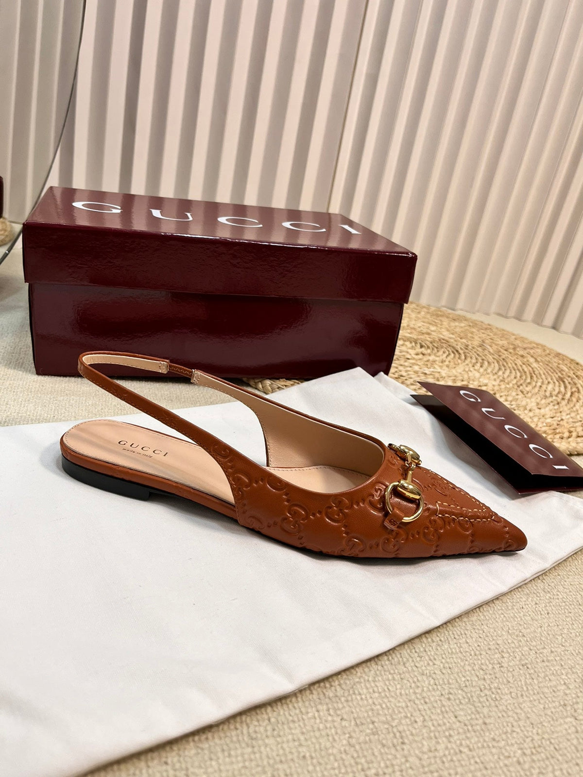 GC Horsebit Slingback Pump 10mm Brown Embossed  Sheepskin 294570