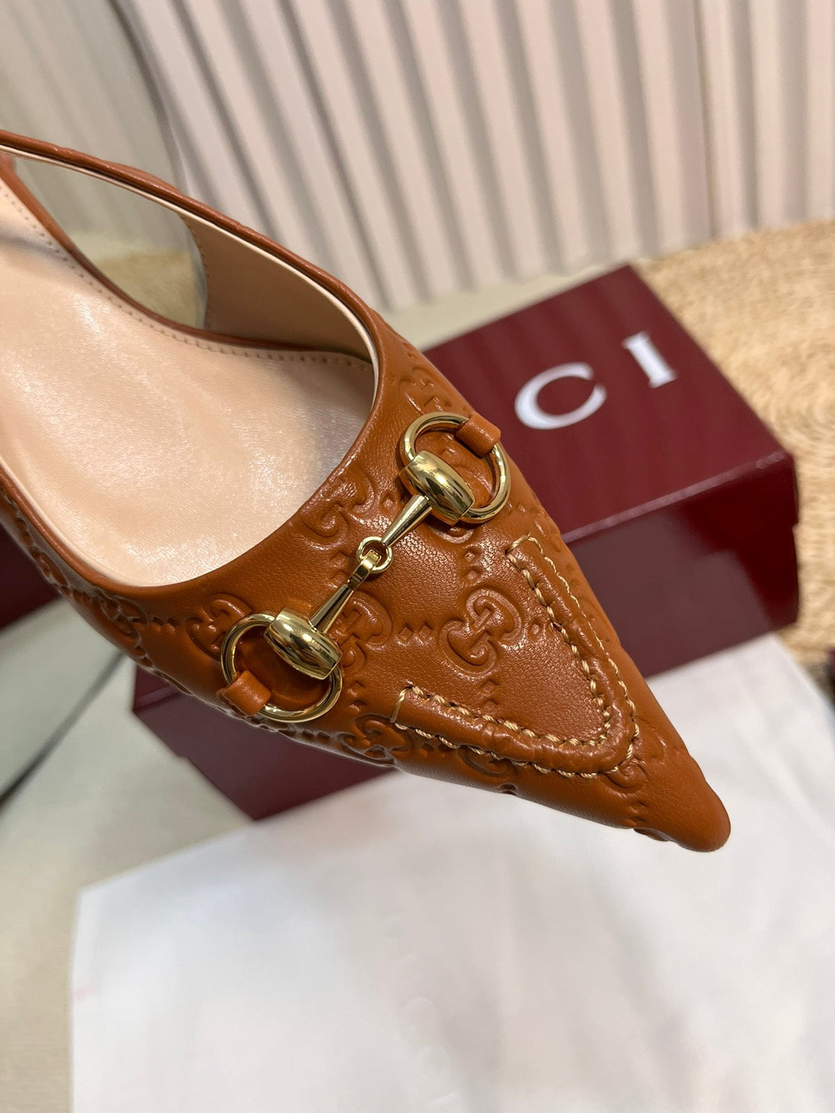 GC Horsebit Slingback Pump 10mm Brown Embossed  Sheepskin 294570