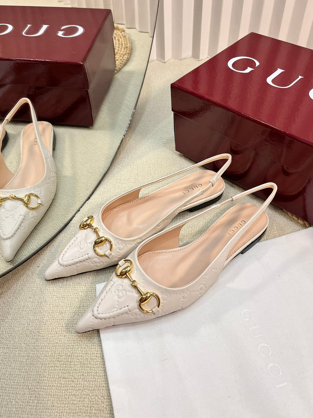GC Horsebit Slingback Pump 10mm Ivory Embossed Sheepskin 294572