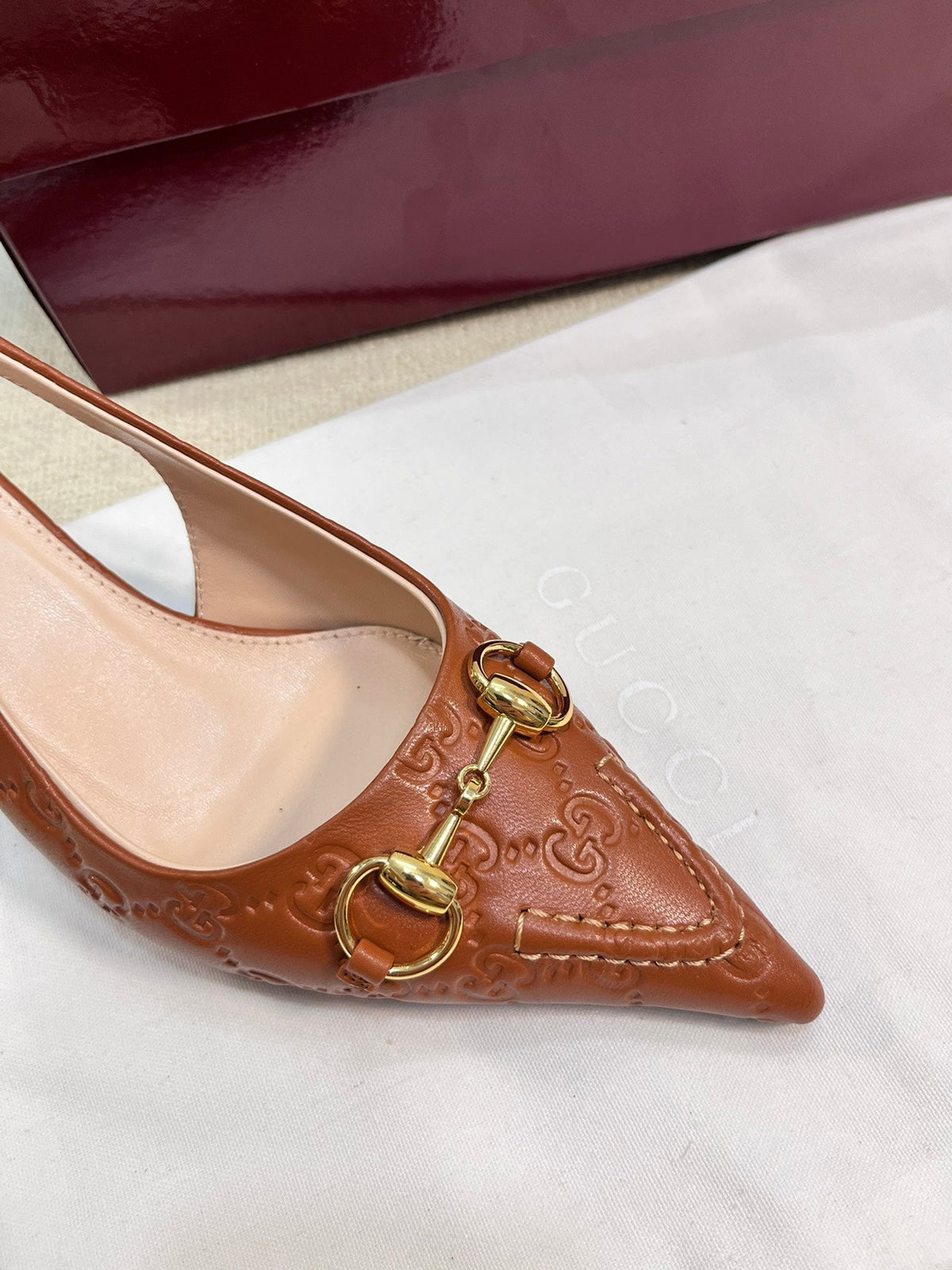 GC Horsebit Slingback Pump 50mm Brown Embossed  Sheepskin 294574