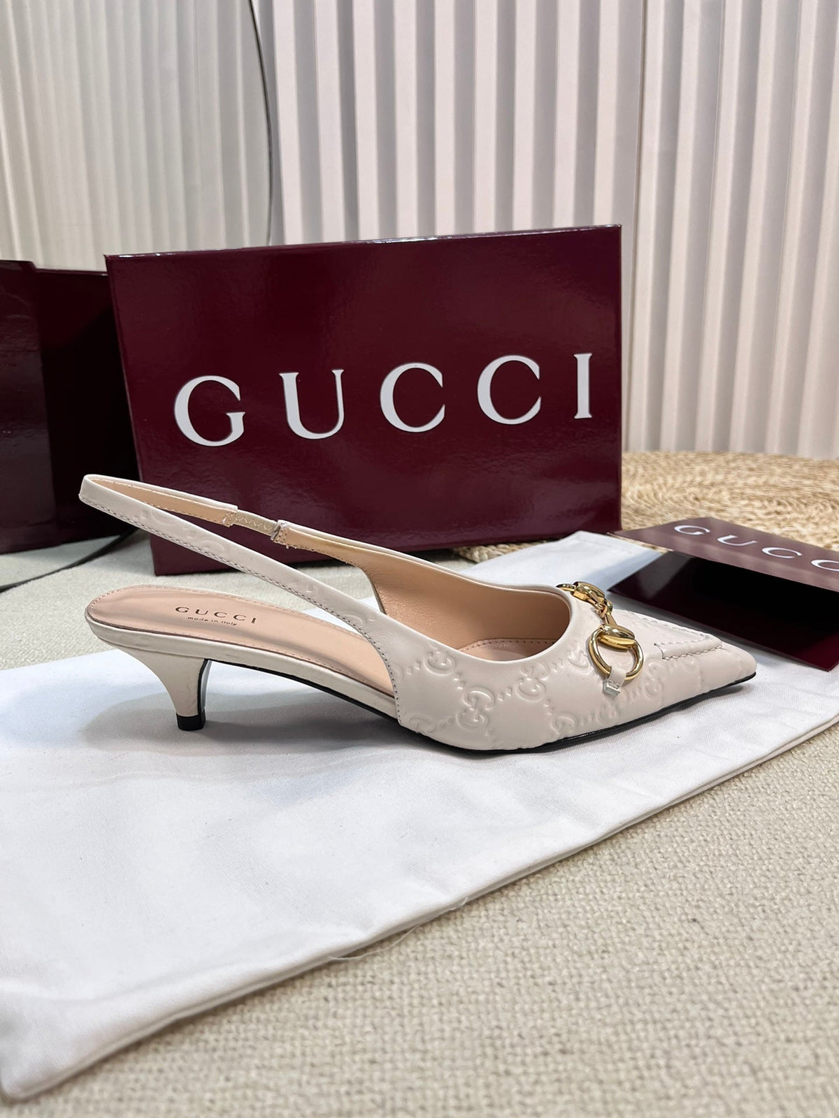 GC Horsebit Slingback Pump 50mm Ivory Embossed Sheepskin 294576