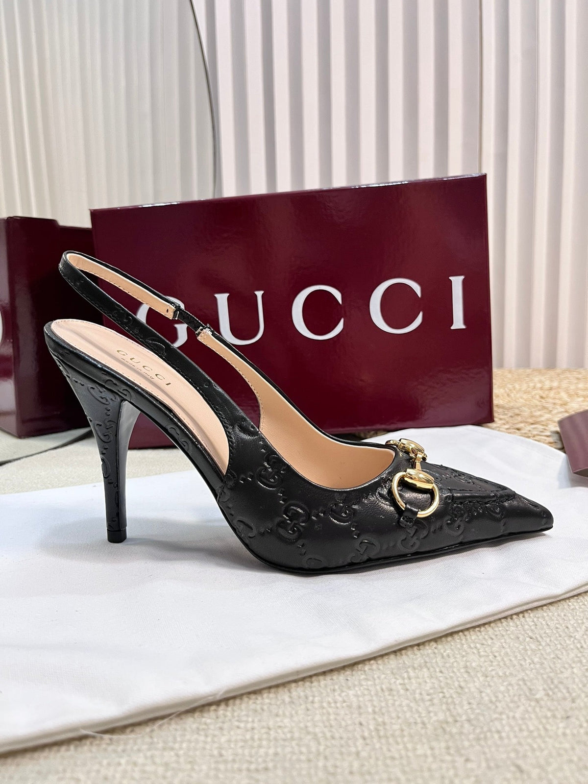 GC Horsebit Slingback Pump 100mm Black Embossed Sheepskin 294581