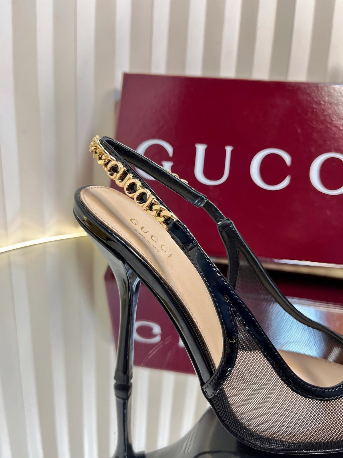 GC Signoria Slingback Pump Black Mesh Sheepskin 294519