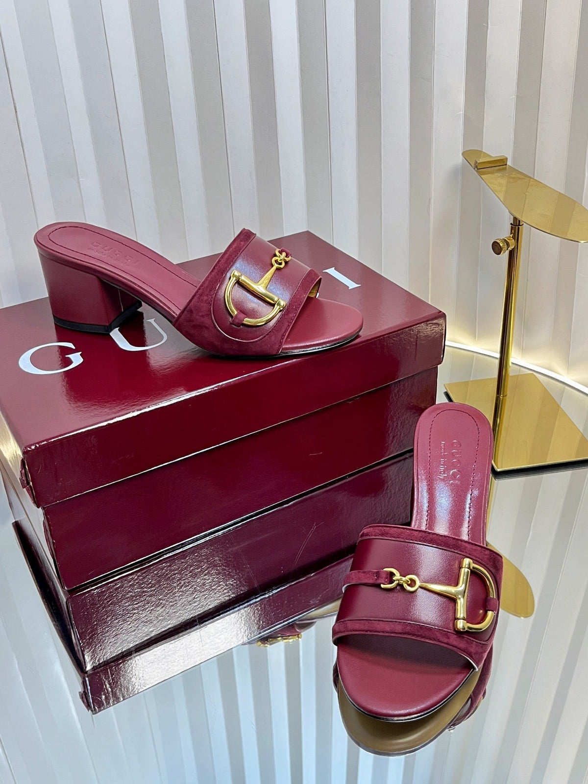 GC 25 Horsebit Sandals 50mm Red Suede Sheepskin 294653