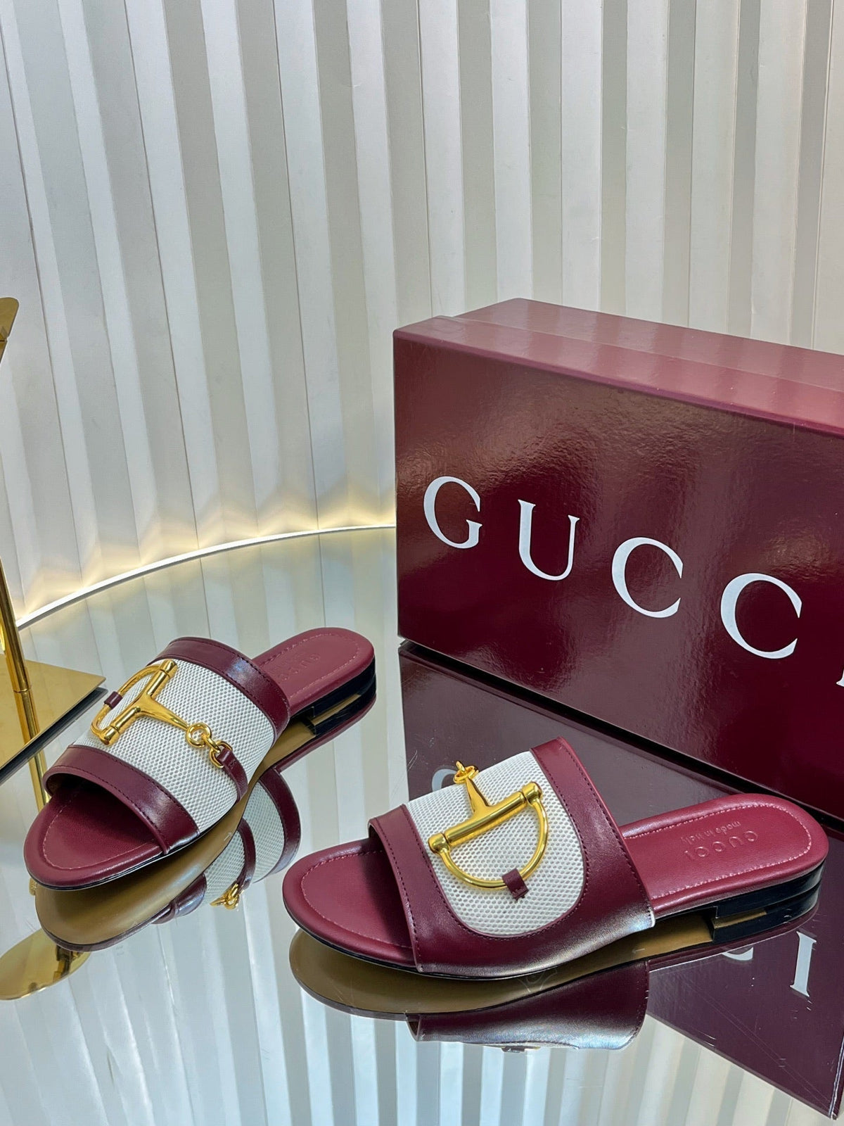 GC 25 Horsebit GG Sandals Red Canvas Sheepskin 294661