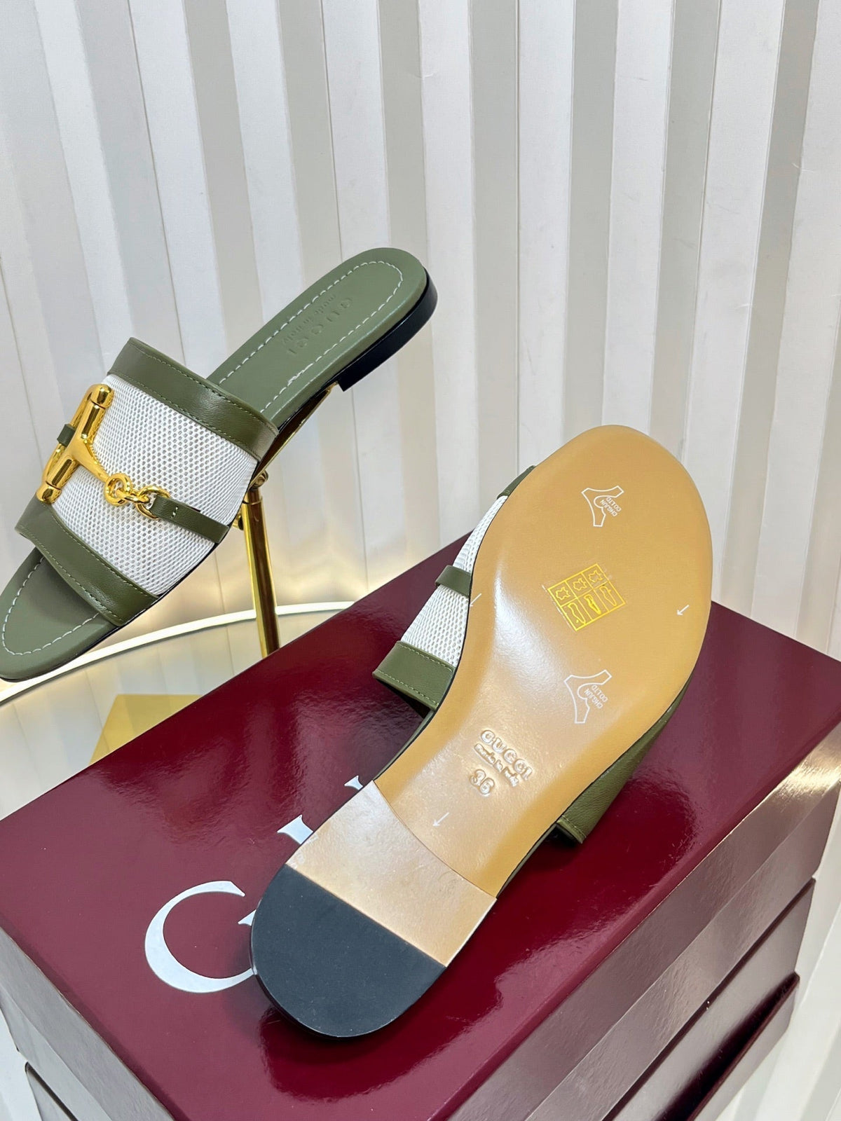 GC 25 Horsebit GG Sandals Dark Green Canvas Sheepskin 294663