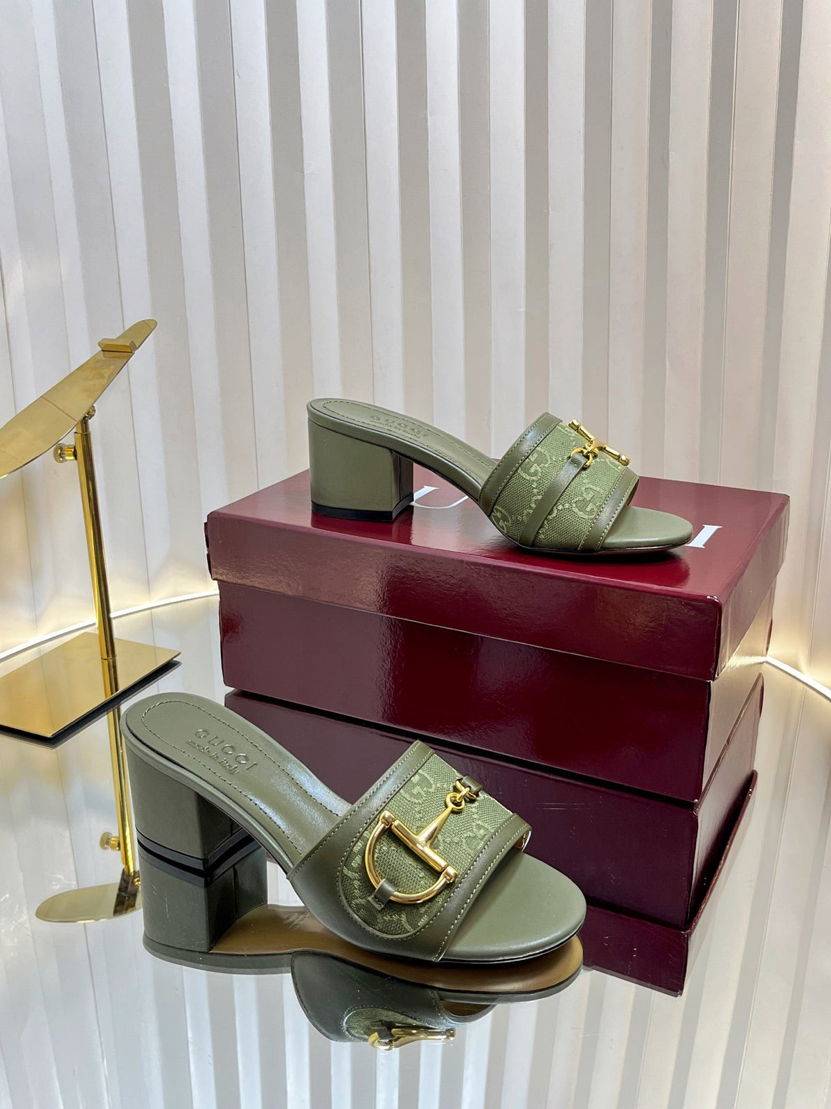 GC 25 Horsebit GG 50mm Sandals Dark Green Canvas 294679