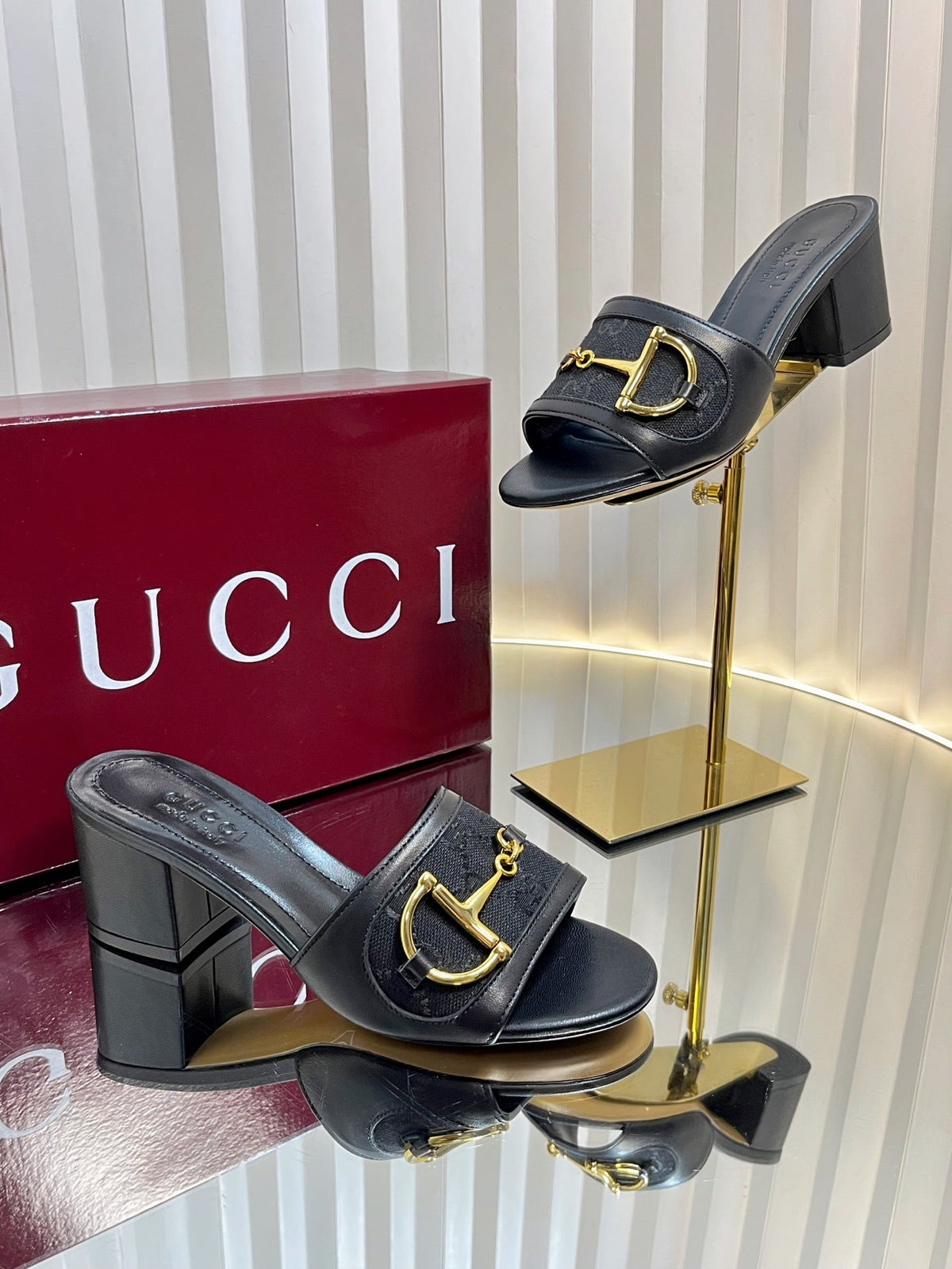 GC 25 Horsebit GG 50mm Sandals Black Canvas 294680
