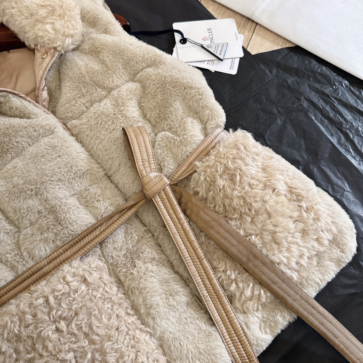 Moncler 2025 Joui Faux Vest Light Beige Fur And Teddy Down