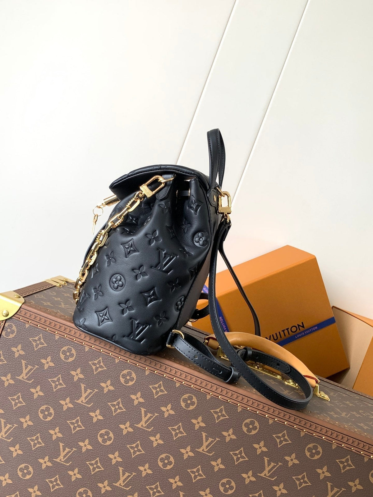 LV Coussin 26cm Backpack Black Gold Leather 252649