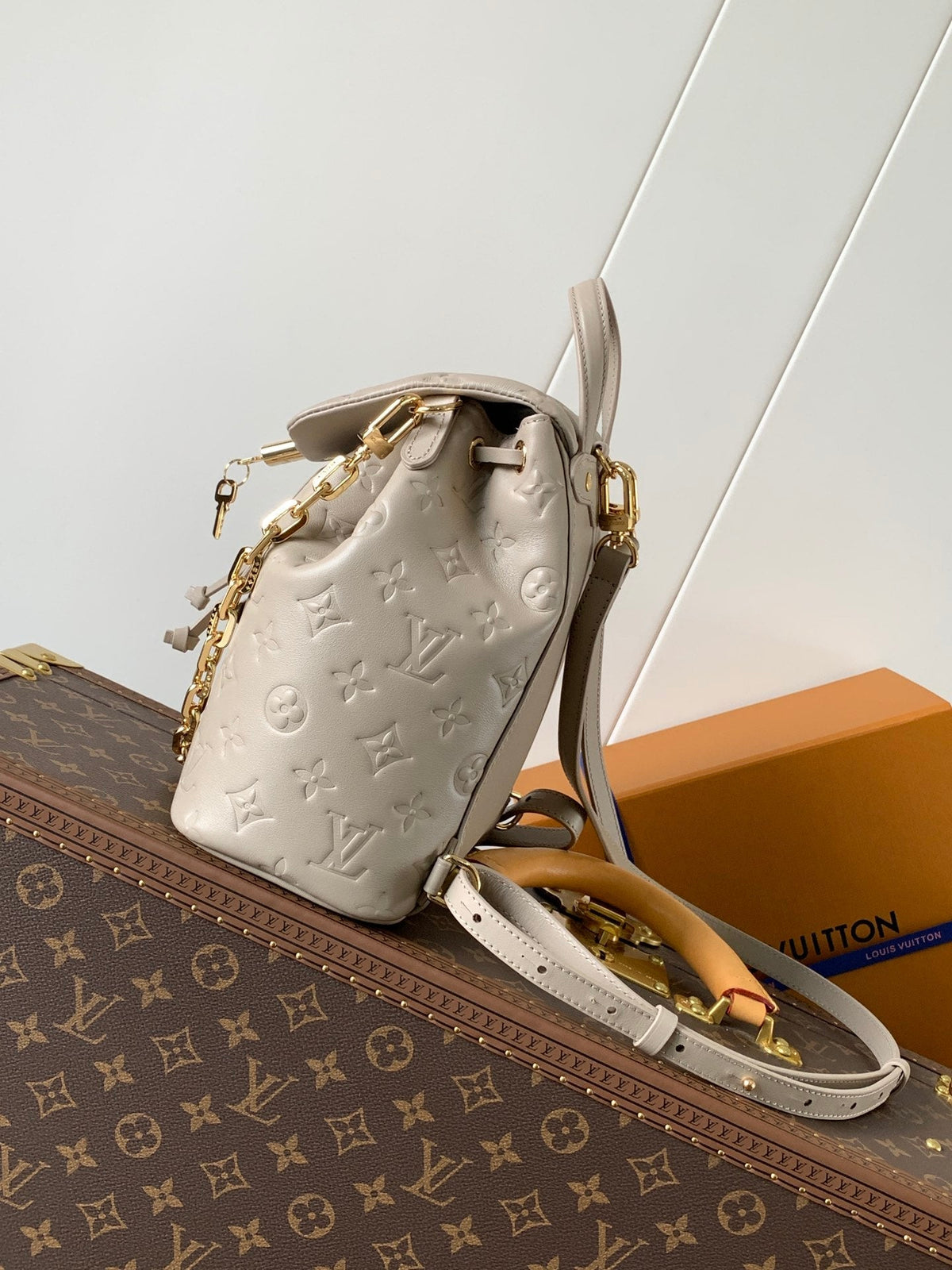LV Coussin 26cm Backpack Khaki Gold Leather 252651