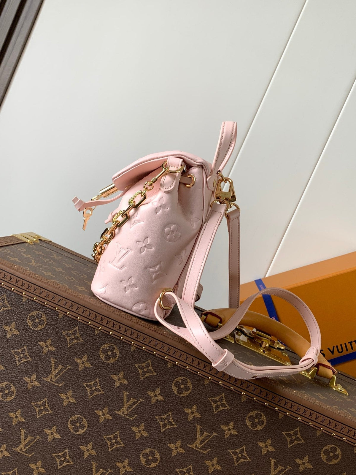 LV Coussin 20cm Backpack Pink Gold Leather 252653