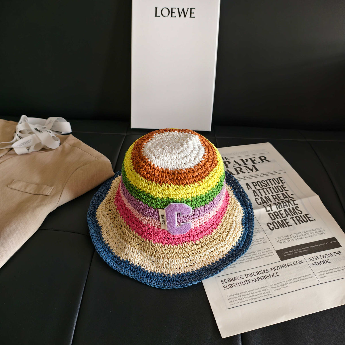 Celine Rainbow Straw Bucket Hat 322145
