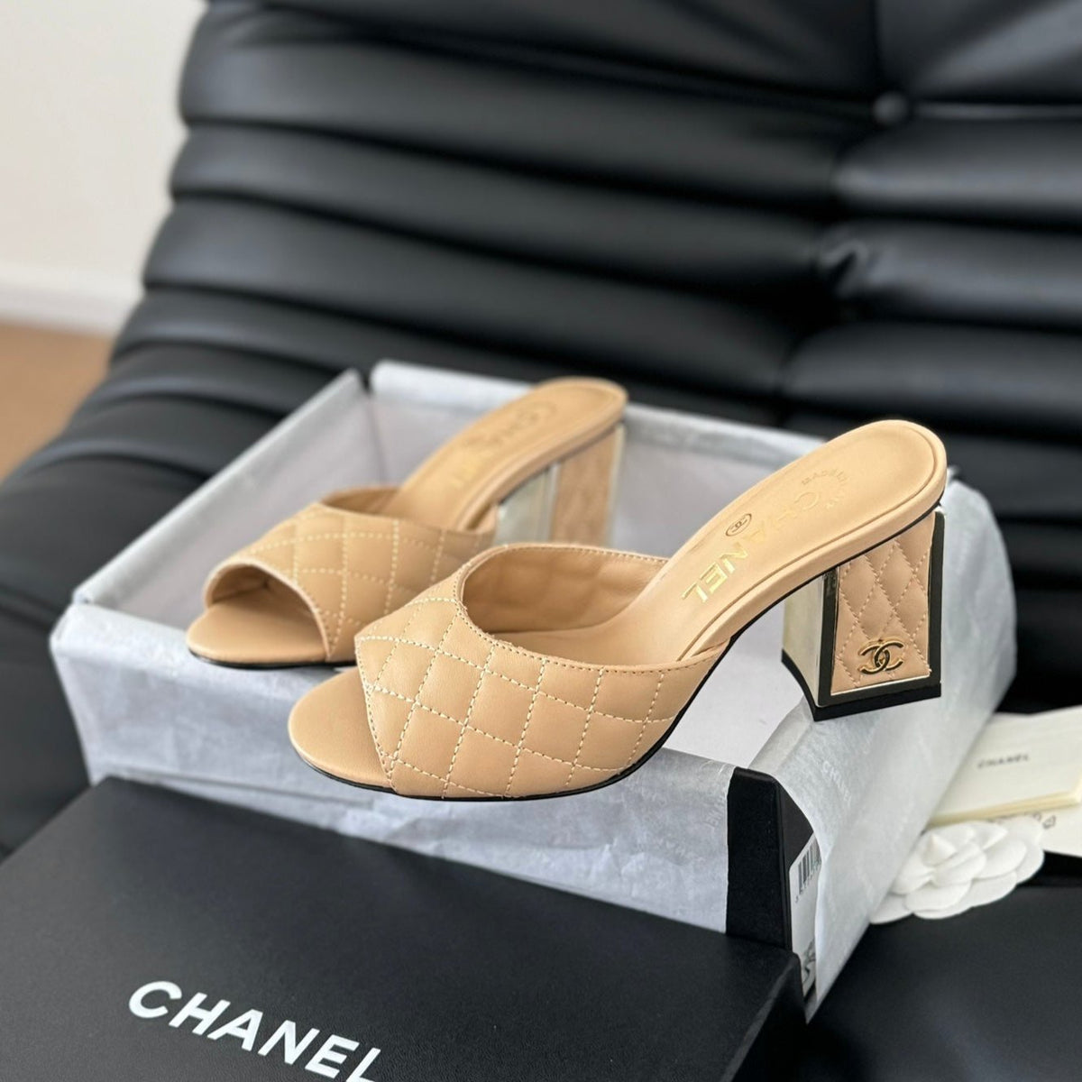 cc sandal 70 beige quilted calfskin