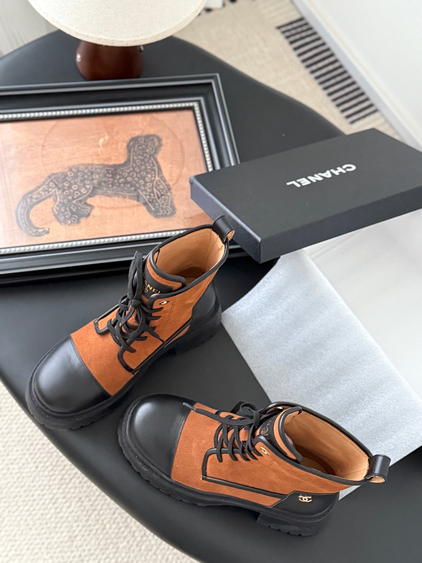 CC 25 ankle boots burnt orange black suede sheepskin 458766